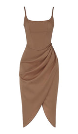 SATIN MIDI DRESS IN BROWN