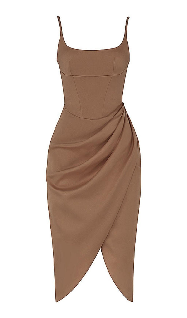 SATIN MIDI DRESS IN BROWN