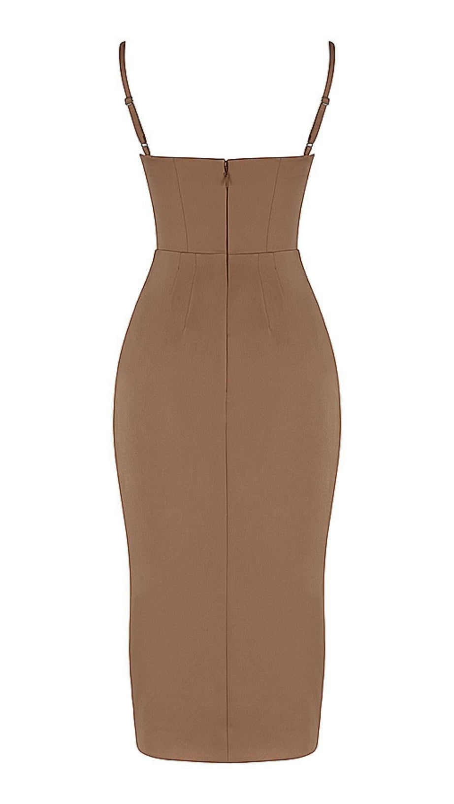 SATIN MIDI DRESS IN BROWN