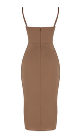 SATIN MIDI DRESS IN BROWN