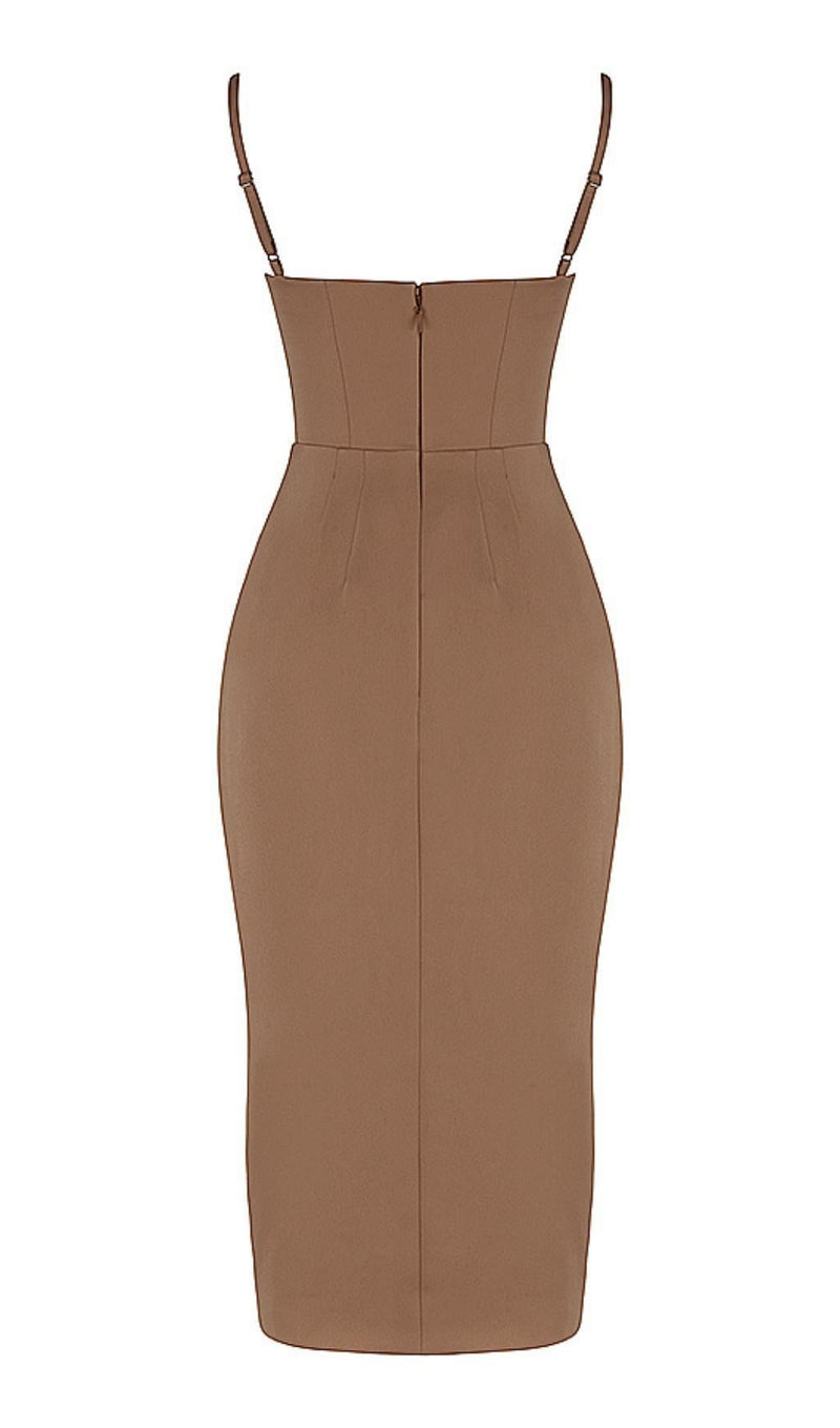 SATIN MIDI DRESS IN BROWN