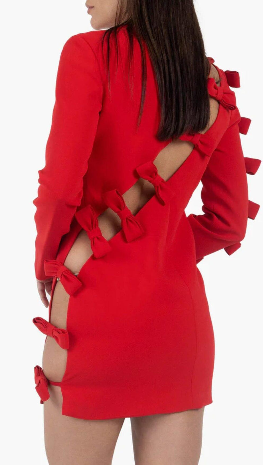 BOW CREWNECK MINI DRESS IN RED