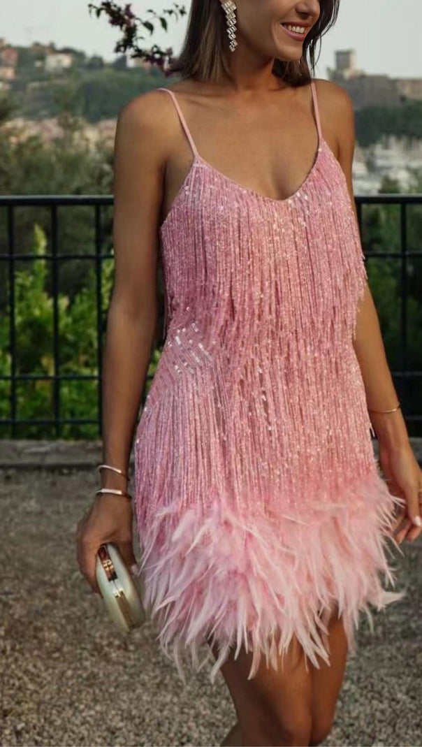 AIIZIE TASSEL FEATHER MINI DRESS - product image