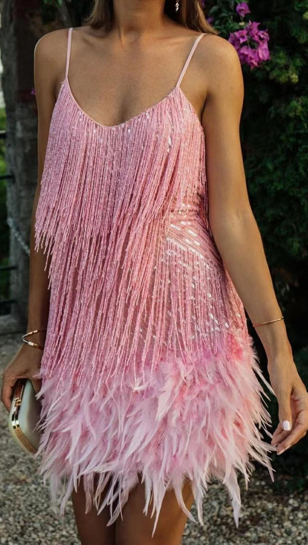 AIIZIE TASSEL FEATHER MINI DRESS - product image