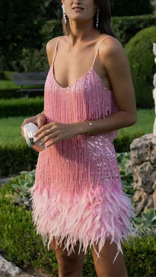 AIIZIE TASSEL FEATHER MINI DRESS - product image