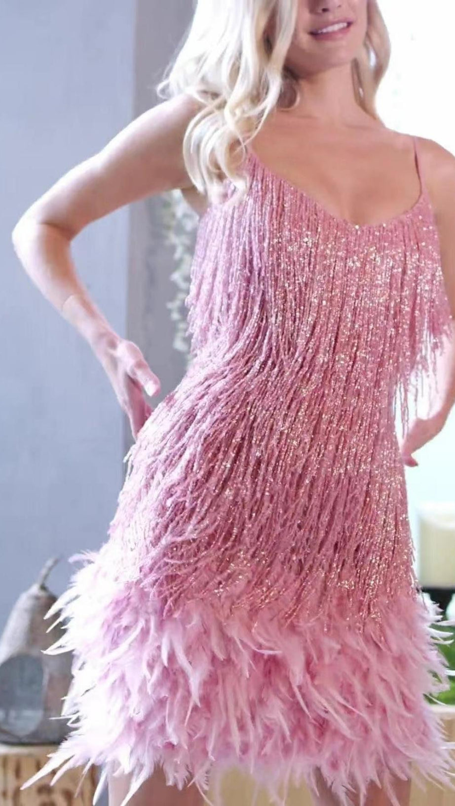 TASSEL FEATHER MINI DRESS