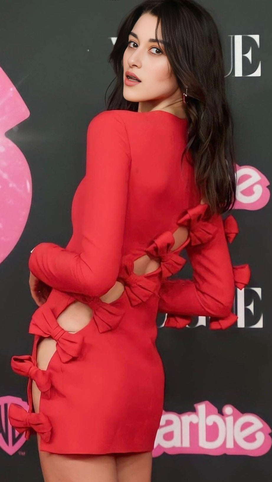 BOW CREWNECK MINI DRESS IN RED