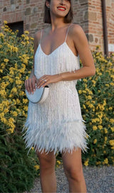 TASSEL FEATHER MINI DRESS