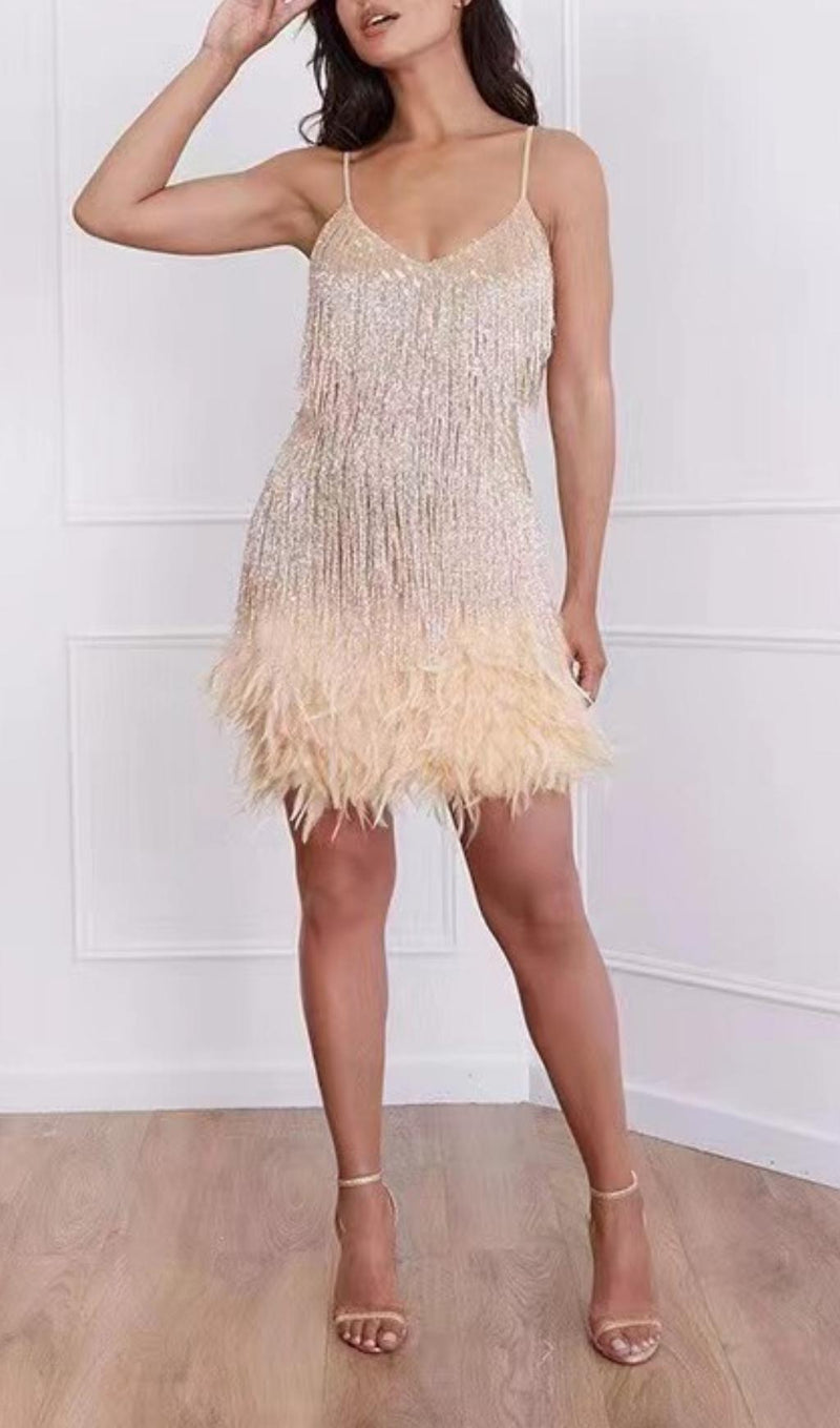 TASSEL FEATHER MINI DRESS