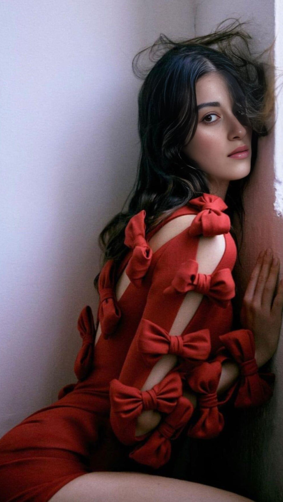 BOW CREWNECK MINI DRESS IN RED