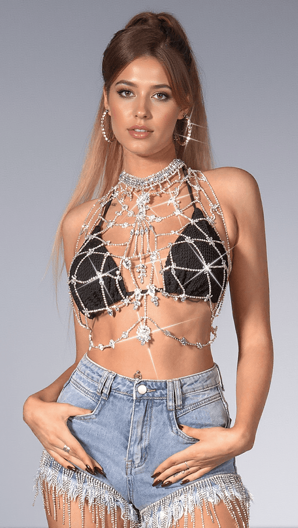 AIIZIE BREIGH RHINESTONE CHEST CHAIN TOP - product image