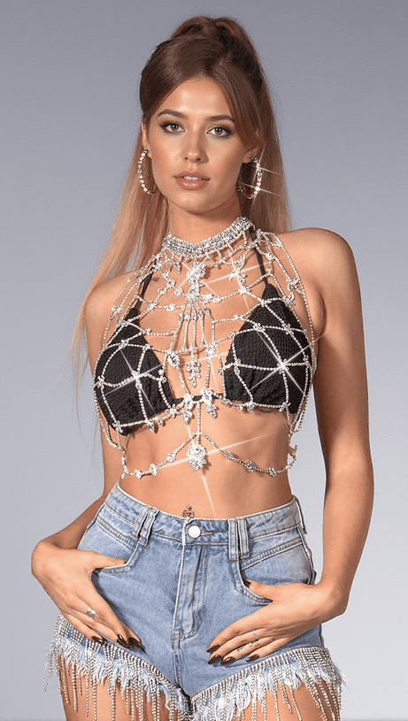 BREIGH RHINESTONE CHEST CHAIN TOP