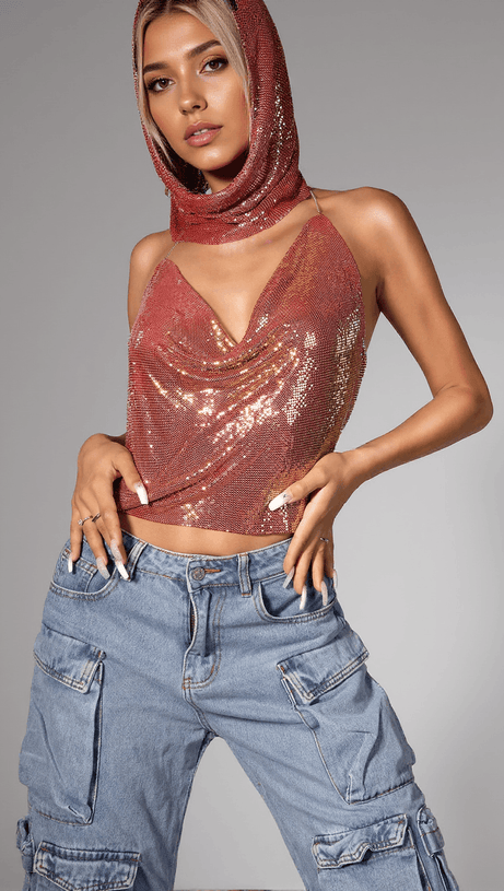 Adriane Paillettentop mit Kopftuch