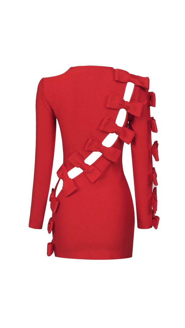 AIIZIE BOW CREWNECK MINI DRESS IN RED - product image