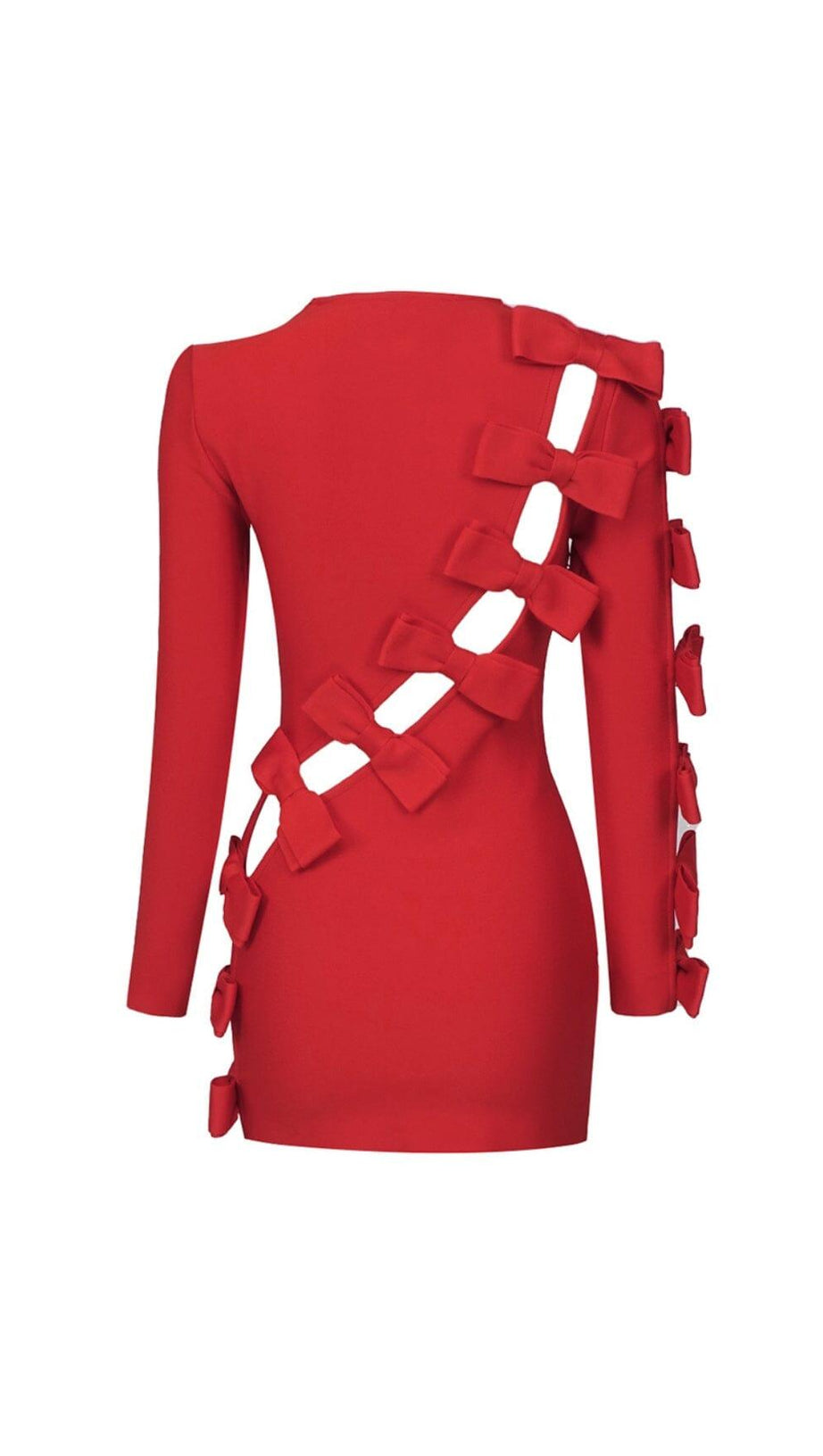 BOW CREWNECK MINI DRESS IN RED