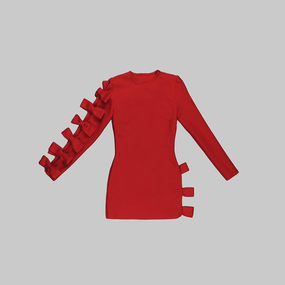 AIIZIE BOW CREWNECK MINI DRESS IN RED - product image