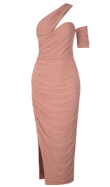 ONE SHOULDER CUT OUT  MIDI DRESS IN PINK