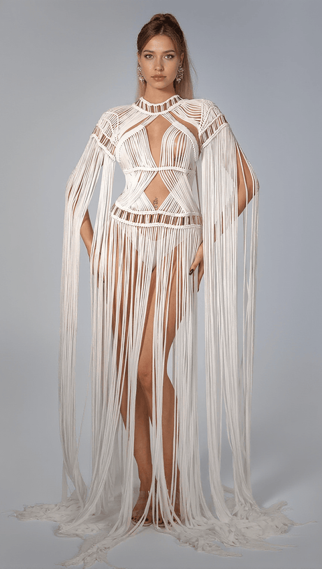 AMARII FRINGE MAXI KNIT DRESS