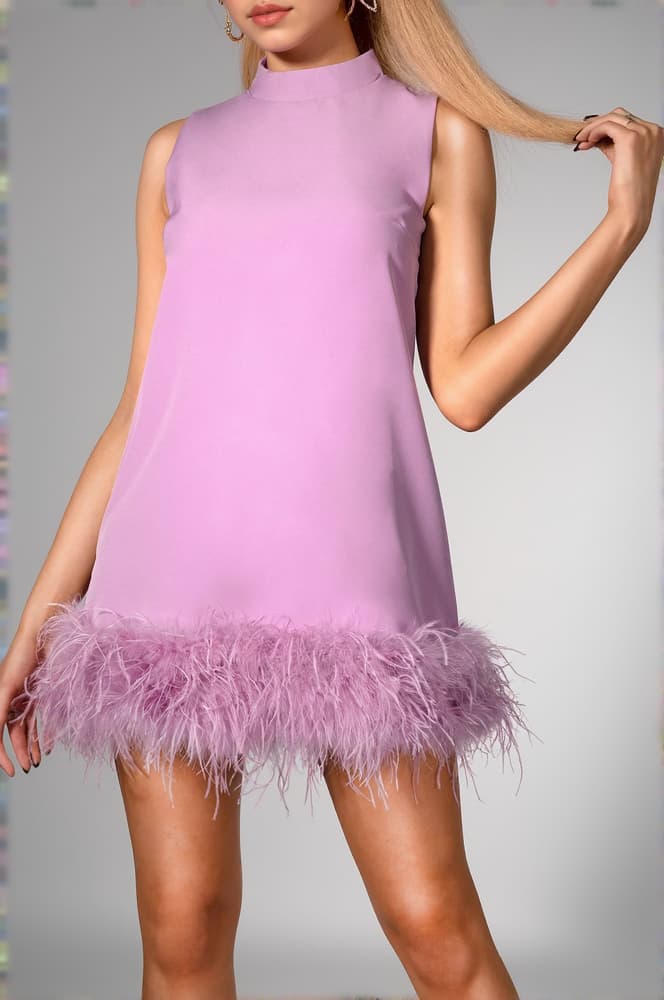 Lilac Sleeveless Feather Dress