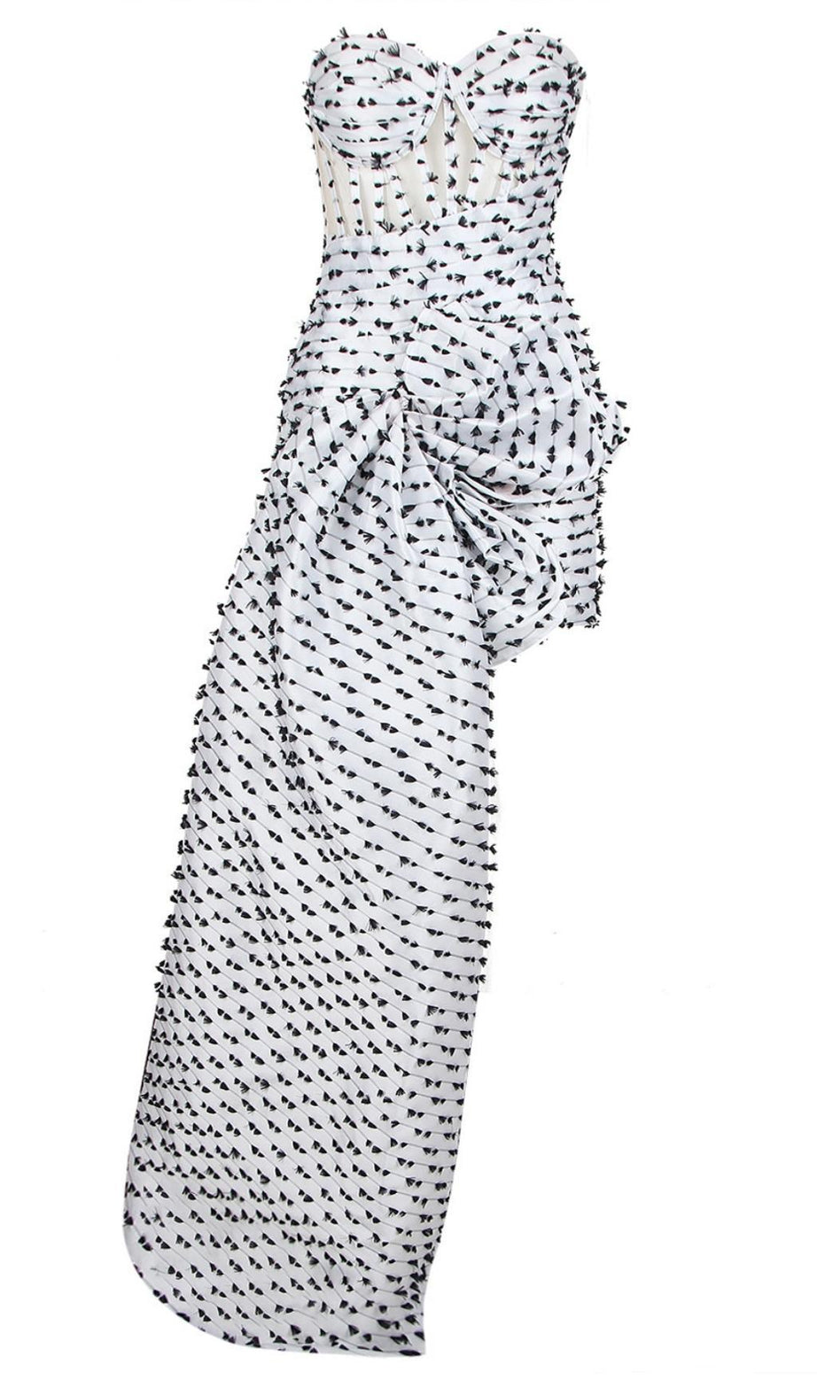 ABITO MIDI CON CORSETTO SENZA SPALLINE IN BIANCO