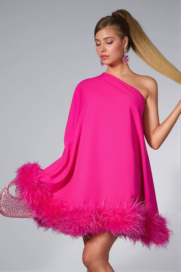 Anh One Shoulder Feather Dress