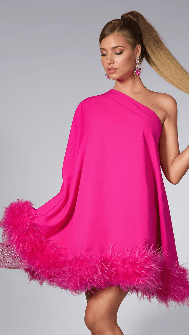 AIIZIE ANH ONE SHOULDER FEATHER DRESS - product image