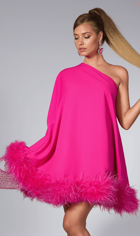 Anh One Shoulder Feather Dress