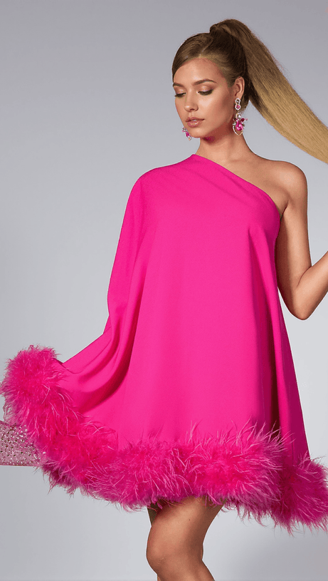 ANH ONE SHOULDER FEATHER DRESS