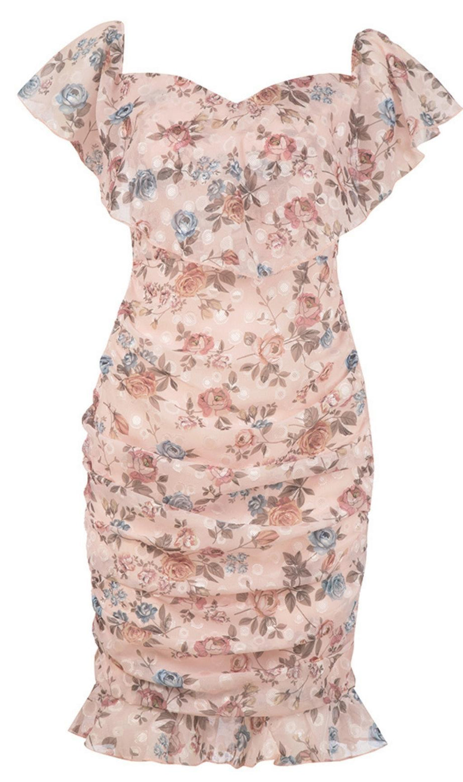 ABITO MIDI STAMPATO A FIORI ROSA