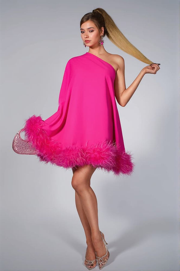 Anh One Shoulder Feather Dress