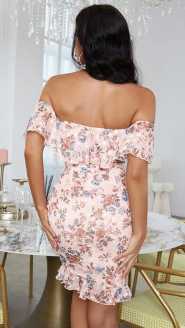 Printed Flower Midi Dress in Pink