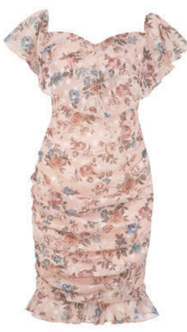 Printed Flower Midi Dress in Pink