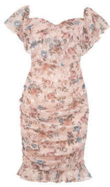 PRINTED FLOWER MIDI DRESS IN PINK