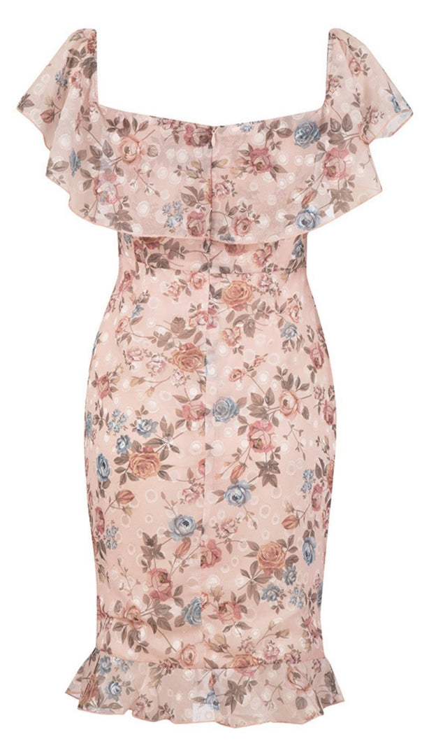 Printed Flower Midi Dress in Pink