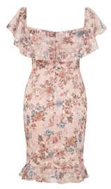 PRINTED FLOWER MIDI DRESS IN PINK