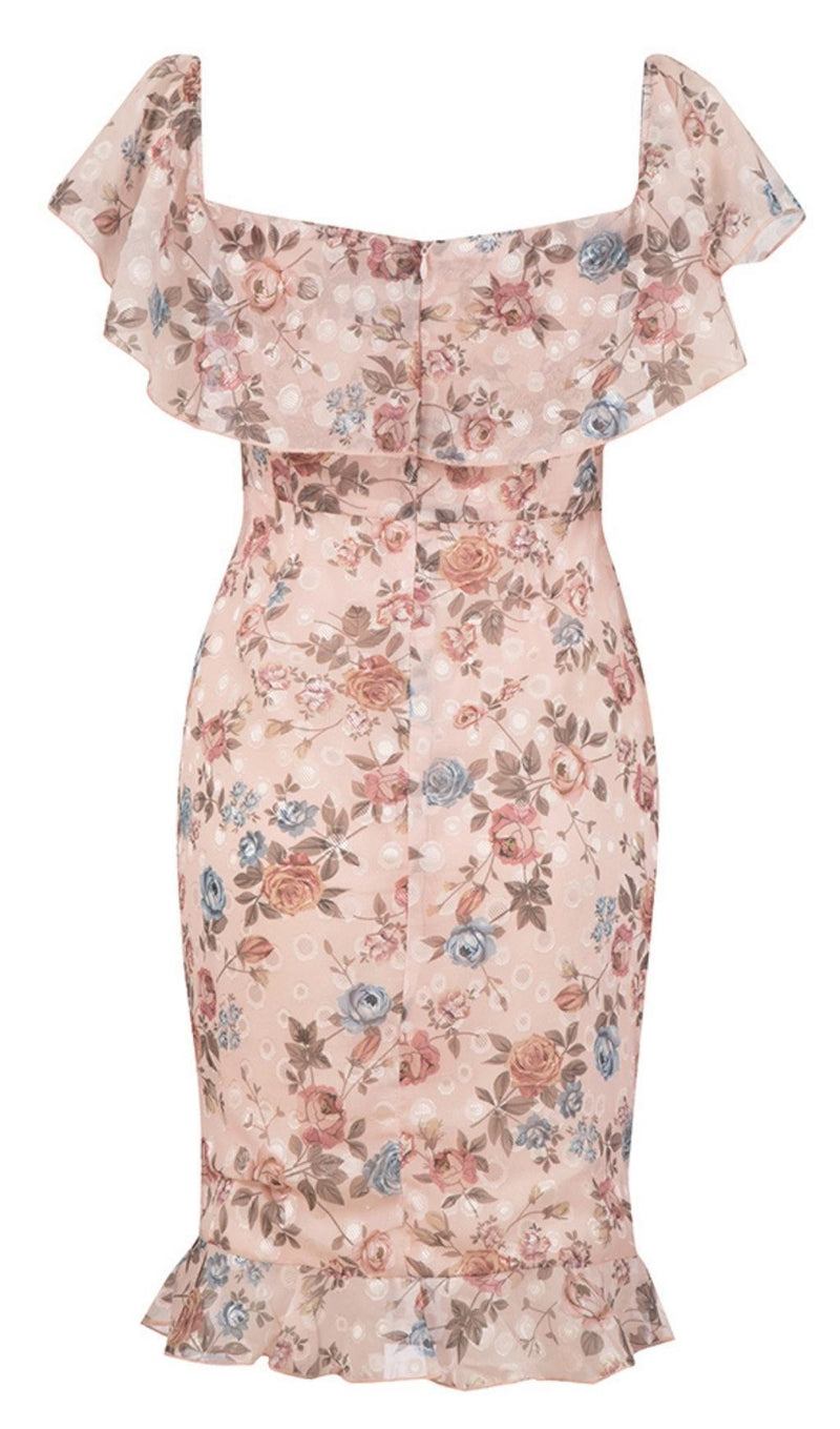 PRINTED FLOWER MIDI DRESS IN PINK