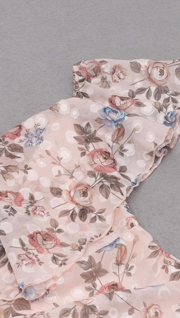 Printed Flower Midi Dress in Pink