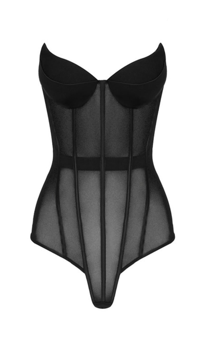 STRAPLESS FISHBONE TOPS IN BLACK