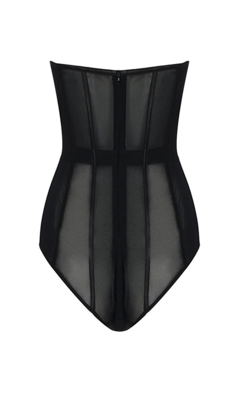 STRAPLESS FISHBONE TOPS IN BLACK