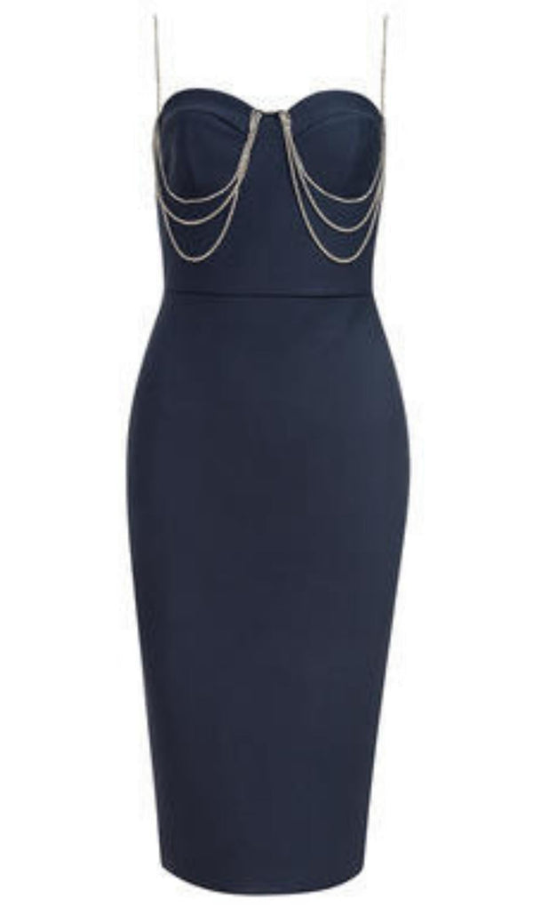 SPLIT BANDAGE MIDI DRESS IN BLUE