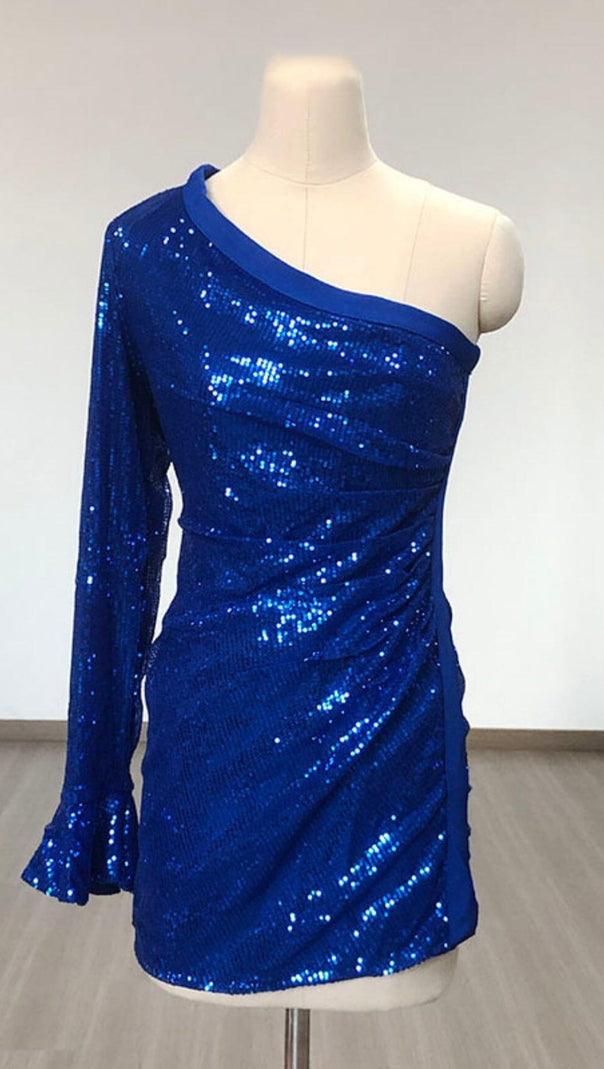 AIIZIE BLUE SEQUIN ONE SHOULDER BODYCON DRESS - product image