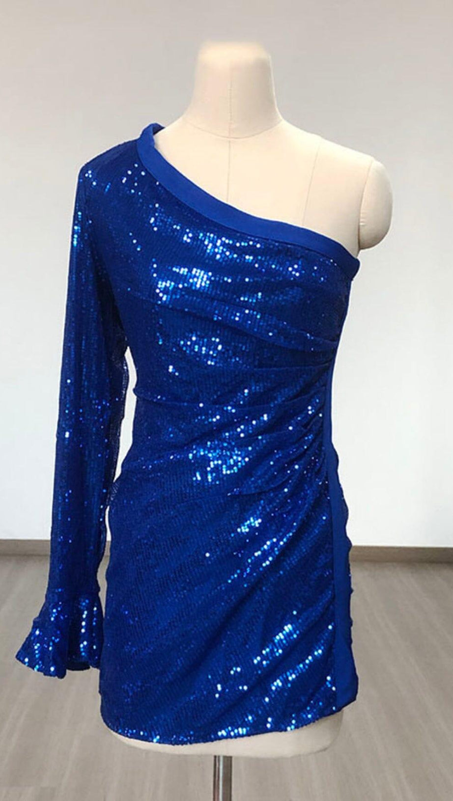 BLUE SEQUIN ONE SHOULDER BODYCON DRESS