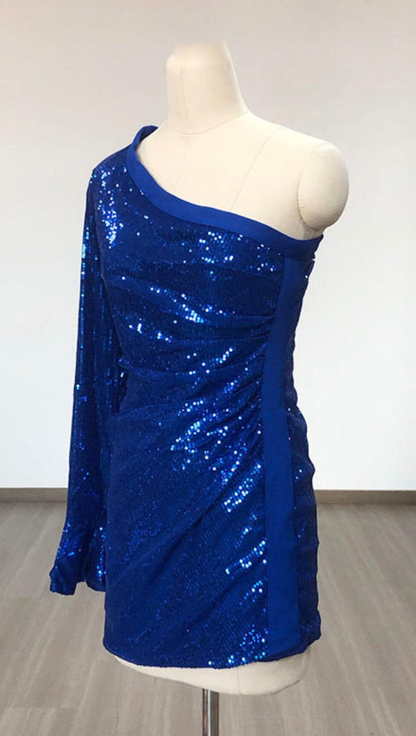 AIIZIE BLUE SEQUIN ONE SHOULDER BODYCON DRESS - product image