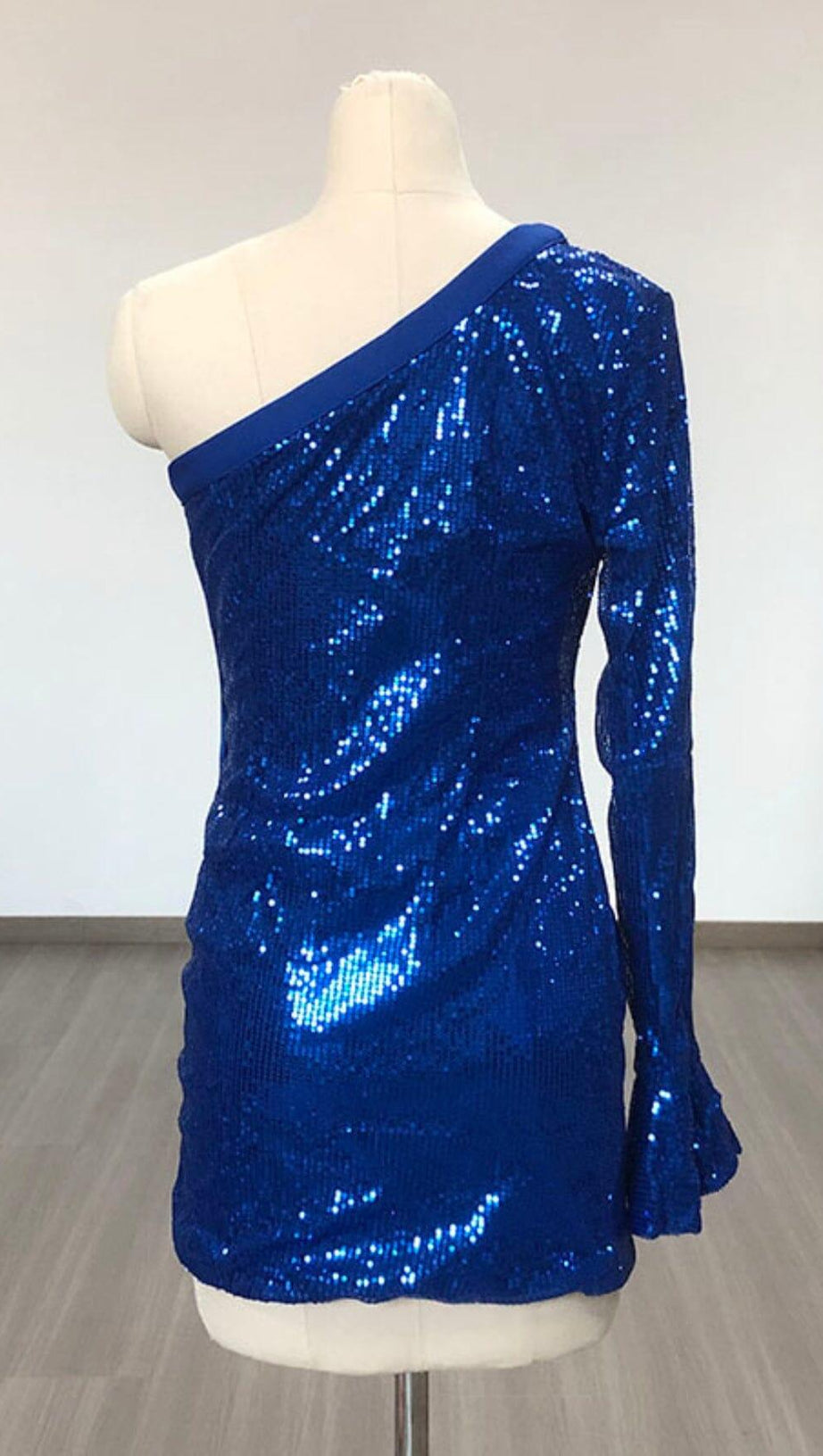 BLUE SEQUIN ONE SHOULDER BODYCON DRESS