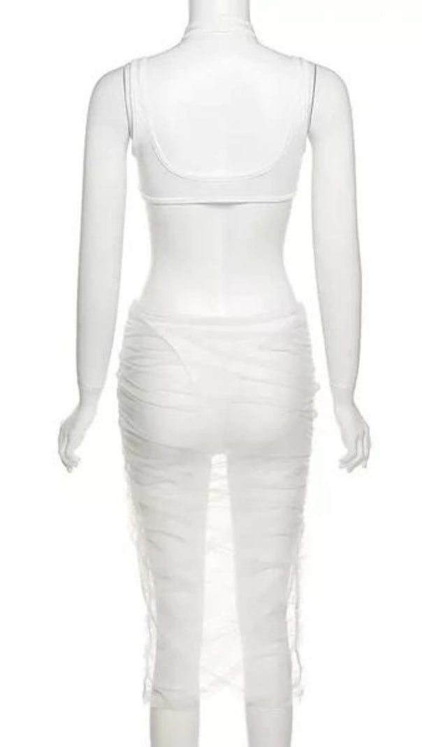 AIIZIE CUT OUT MESH MIDI DRESS IN BLACK - product image