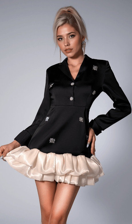 Abito blazer in organza con diamanti floreali Galiane