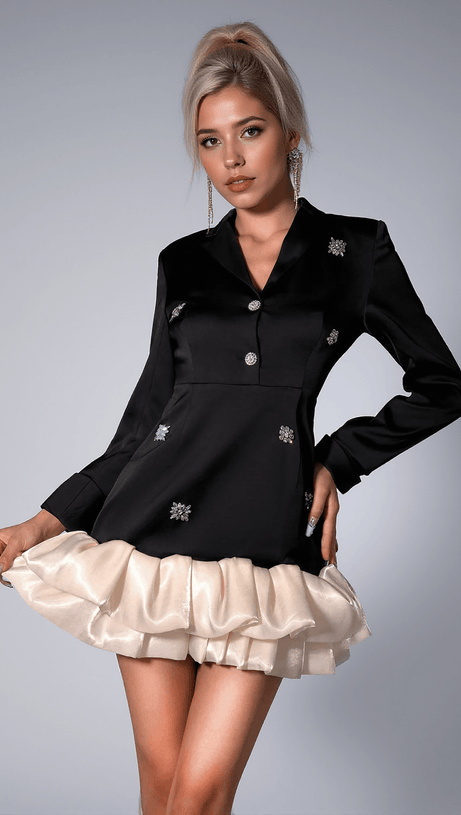 GALIANE FLORAL DIAMANTE ORGANZA BLAZER DRESS