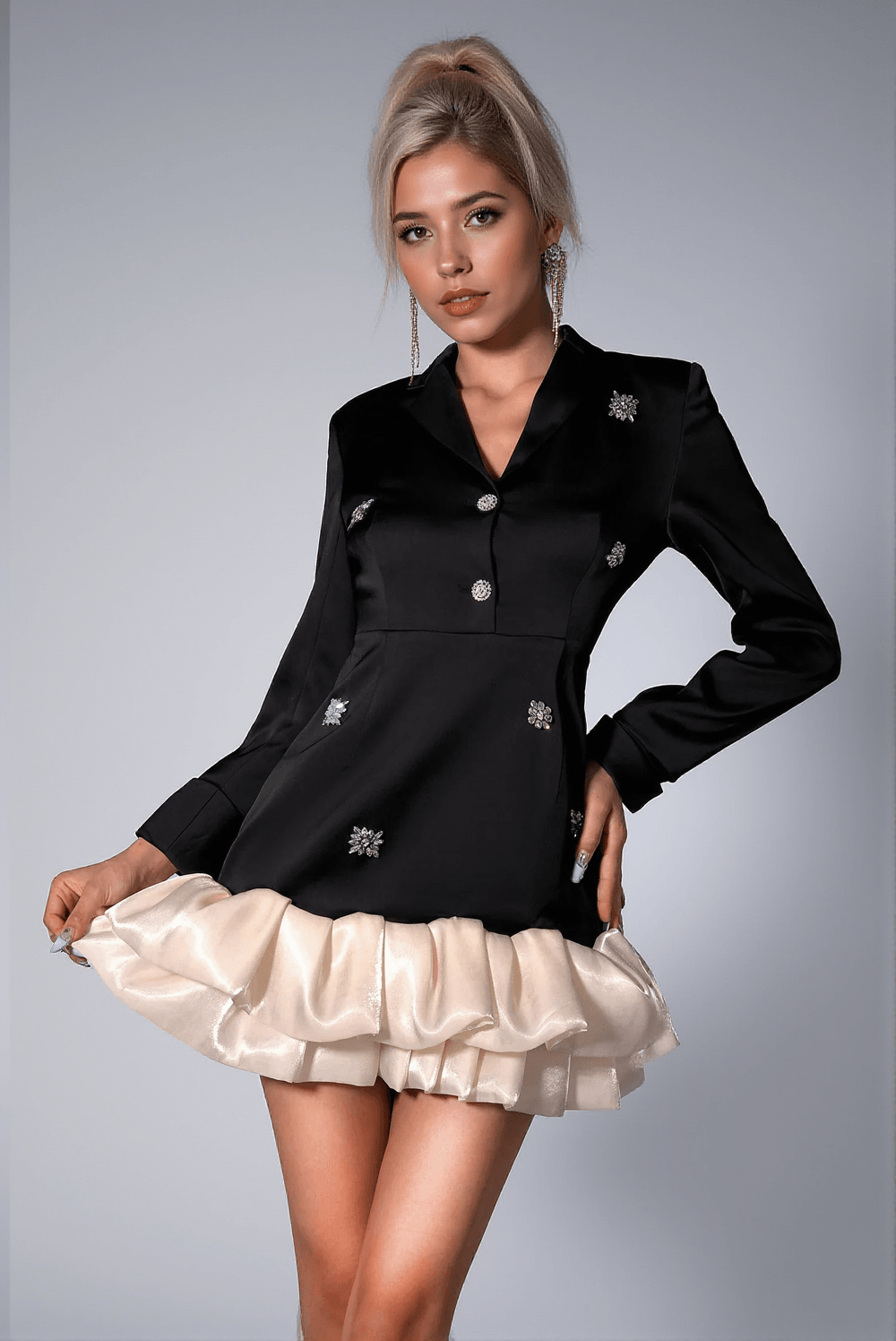 GALIANE FLORAL DIAMANTE ORGANZA BLAZER DRESS