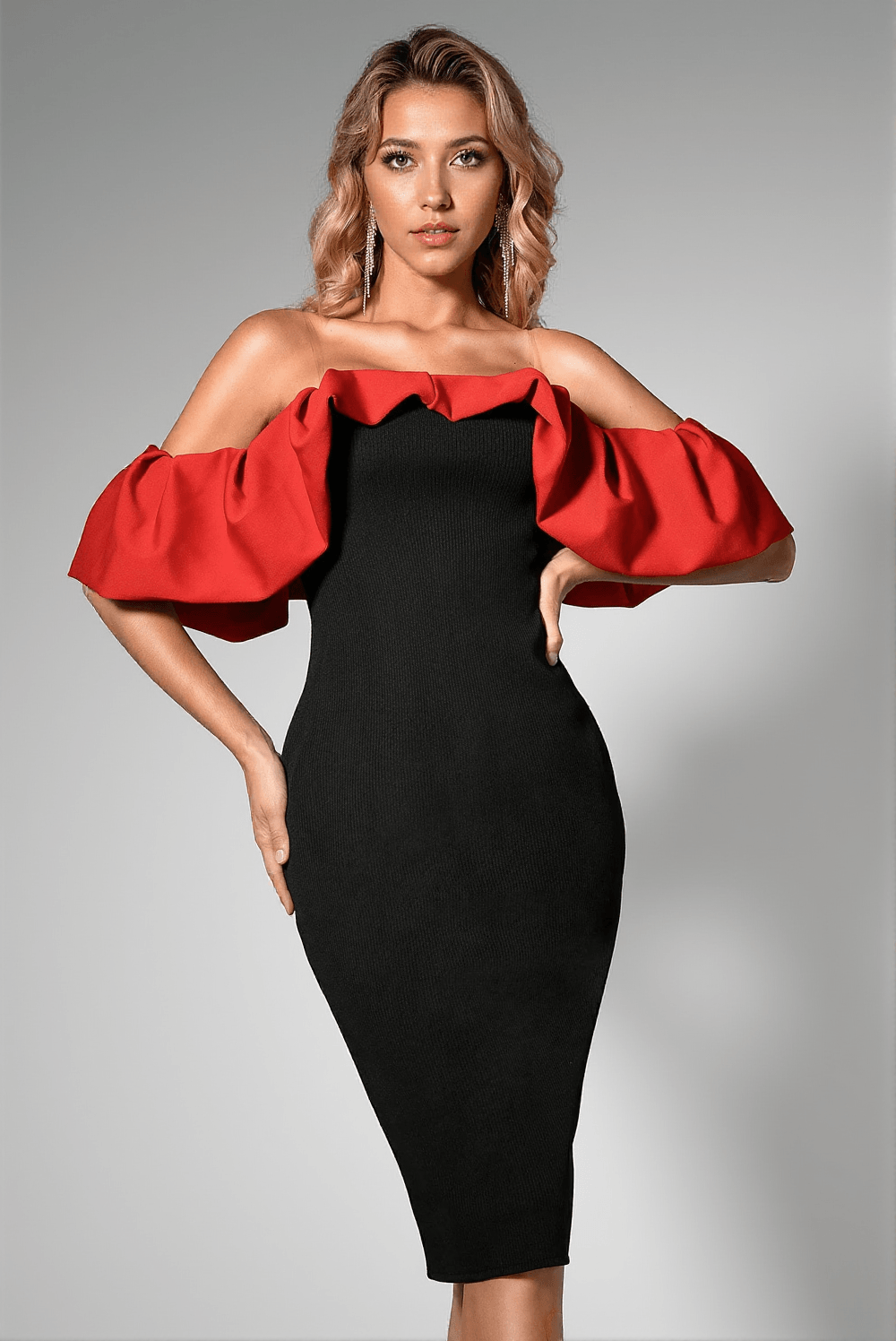 IRVETTE FLORAL RUFFLE BANDAGE DRESS