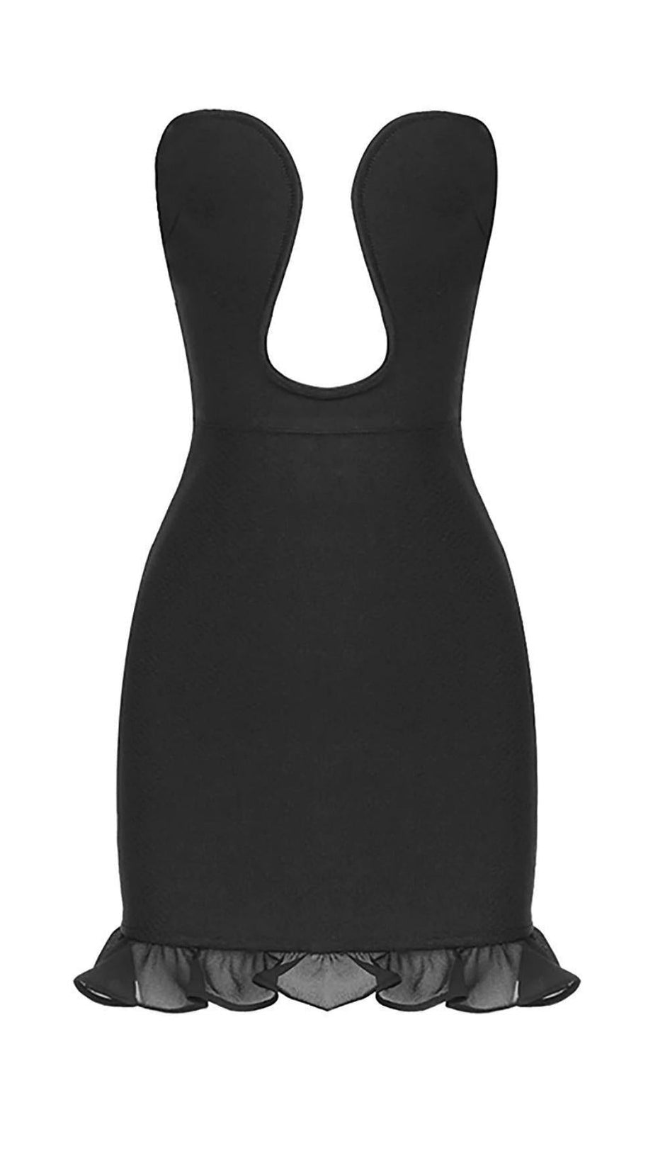 MINI ABITO SENZA SPALLINE CON BENDAGGI NERO